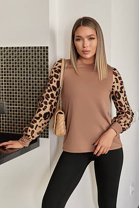 Стильна жіноча кофтинка з леопардовими рукавами "Alberta" | Норма і батал, фото 1