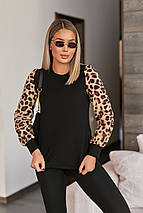 Стильна жіноча кофтинка з леопардовими рукавами "Alberta" | Норма і батал, фото 2