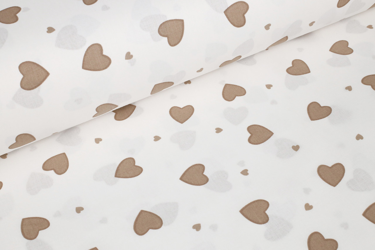 Ранфорс 240 см Сердечка коричневі крупні та дрібні