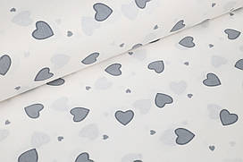 Відріз ранфорсу Сердечка сірі крупні та дрібні 24х90 см
