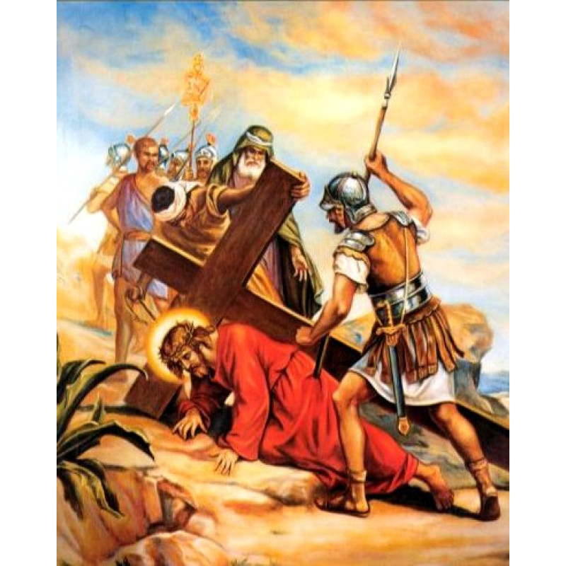 Алмазна вишивка (набір) "Ісус падає вдруге" (DM-450), фото 1