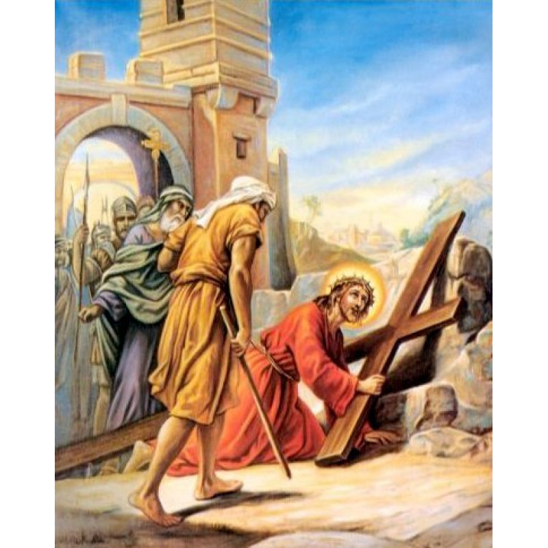 Алмазна вишивка (набір) "Ісус уперше падає під тягарем хреста" (DM-446), фото 1