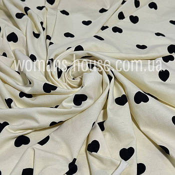 Тканина Кулір стрейч принт 180 см Туреччина 180 г/м2 Серце на Айворі