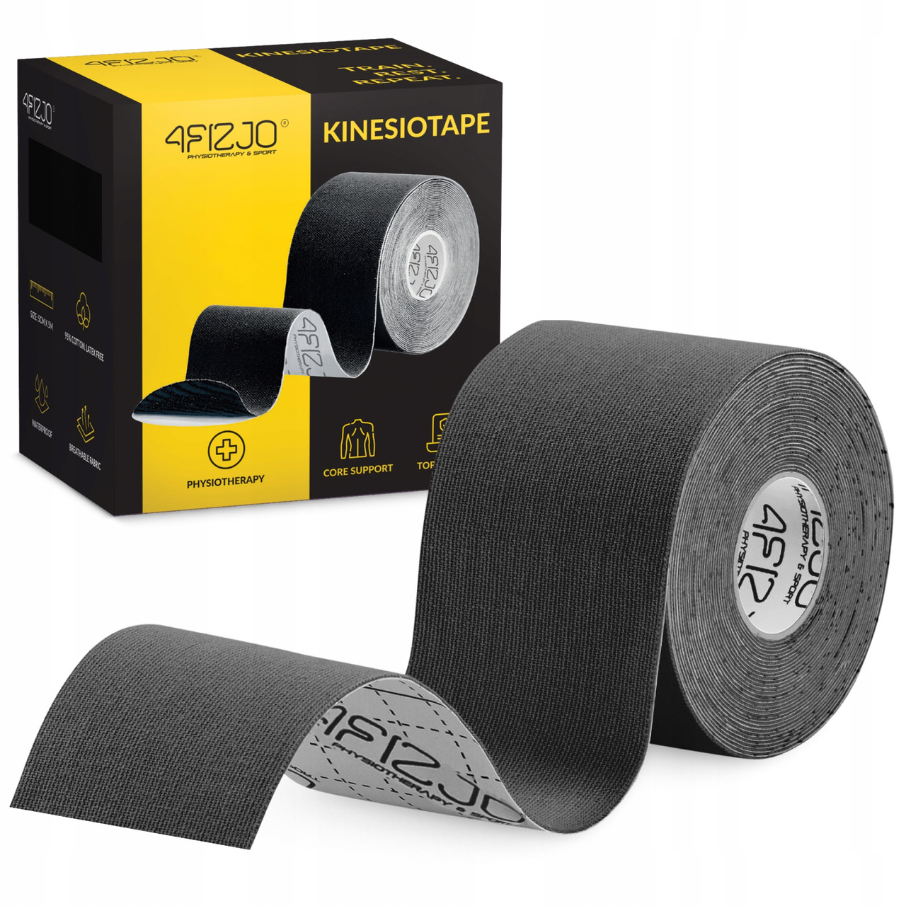 Стрічка кінезіологічна (кінезіо тейп) 4FIZJO 5 см x 5 м Black (P-5907739315977), фото 1