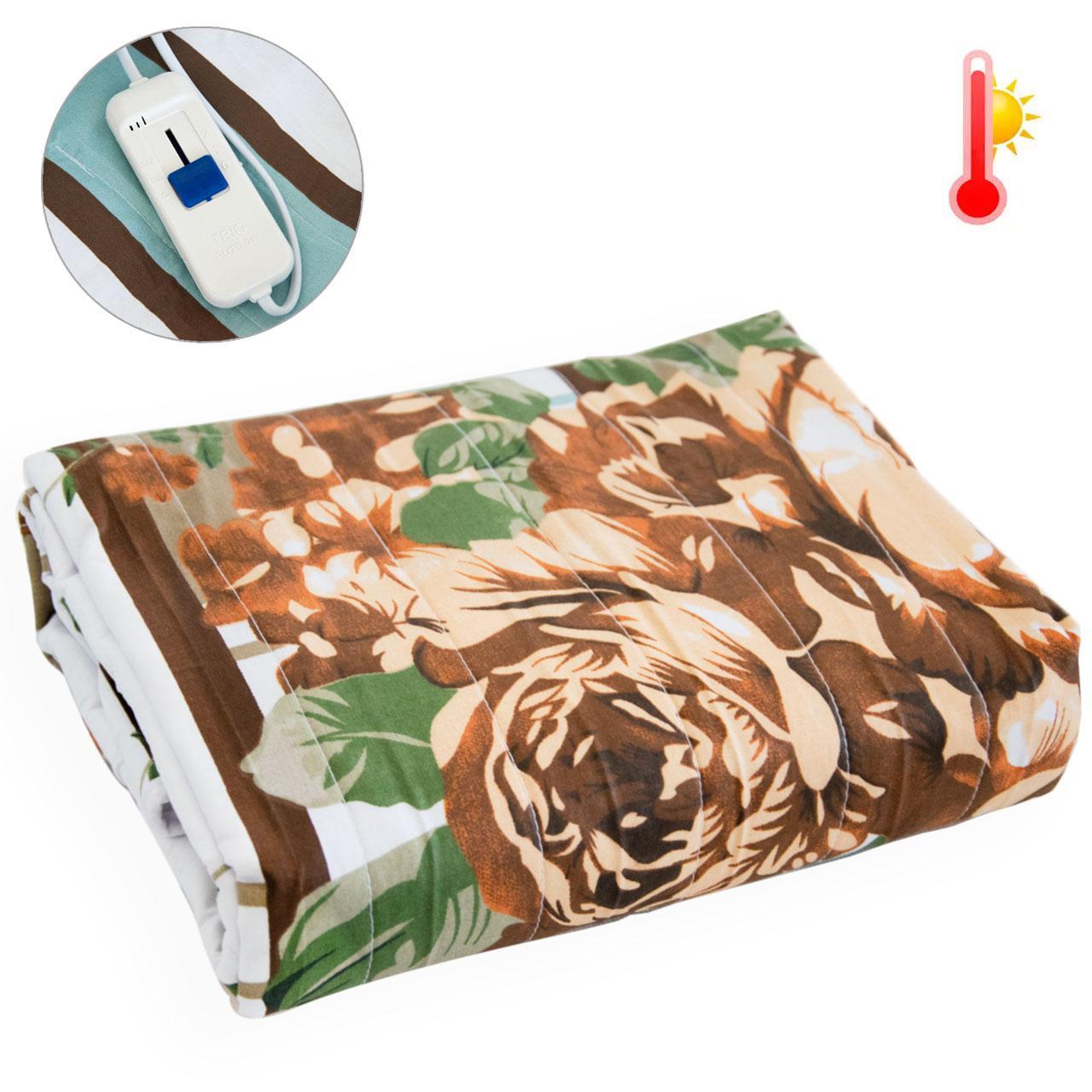 Електро простирадло з підігрівом 150х80 см Тріо-СамеТо Коричневі квіти зі смужками, електроковдра (02101), фото 1
