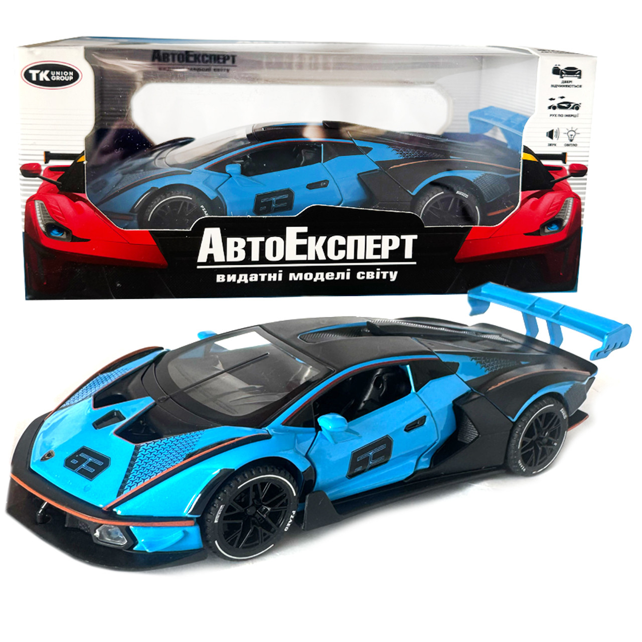 Машинка металева Lamborghini Essenza SCV12 Ламборгіні 1:32 синя світло звук відкр двері баг капот 17,5*6,5*4см (37822)