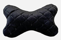 Подушка підголовник в авто з алькантари Lux прошитий квадратний ромбік Чорний з чорним рядком