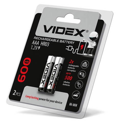 Акумулятор VIDEX Rechargeable R-03 600 mAh 1.2V (HR03,size AAA, NiMN) батарейка YU227, фото 1
