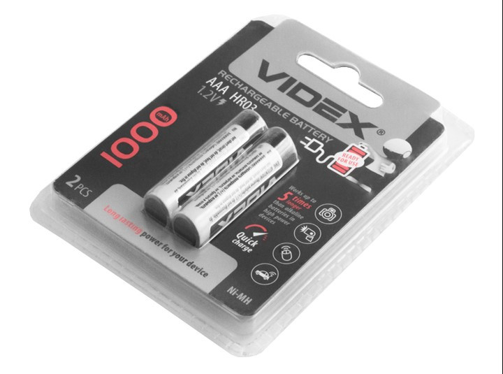 Акумулятор VIDEX Rechargeable R-03 1000 mAh 1.2V (HR03,size AAA, NiMN) батарейка, що перезаряджається YU227
