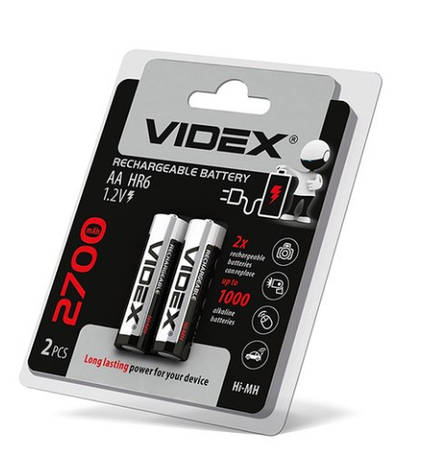 Аккумулятор VIDEX Rechargeable R-6 2700mAh 1.2V (HR6,size AA,NiMN) YU227, фото 1