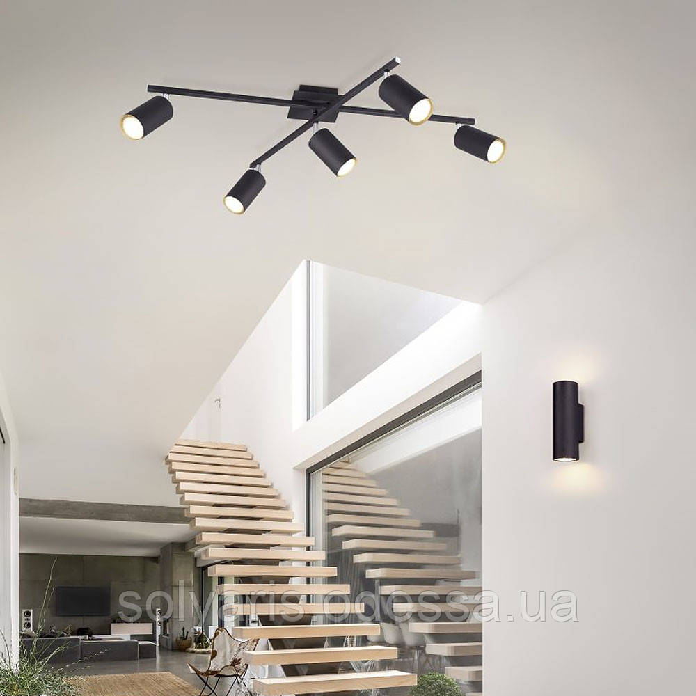 Чорна люстра на 5 спотів з 3 світловими режимами Ø 60 см A 68/5 BK, фото 1