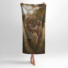 Рушник з принтом «Дівчина та цуценя. Друзі назавжди. Little Girl and puppy. Friends Forever»