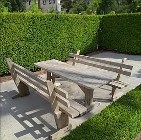 Дерев'яний садовий комплект 1,95м (Стіл та 2 Лавки) "Стайл". Колір: Без фарбування