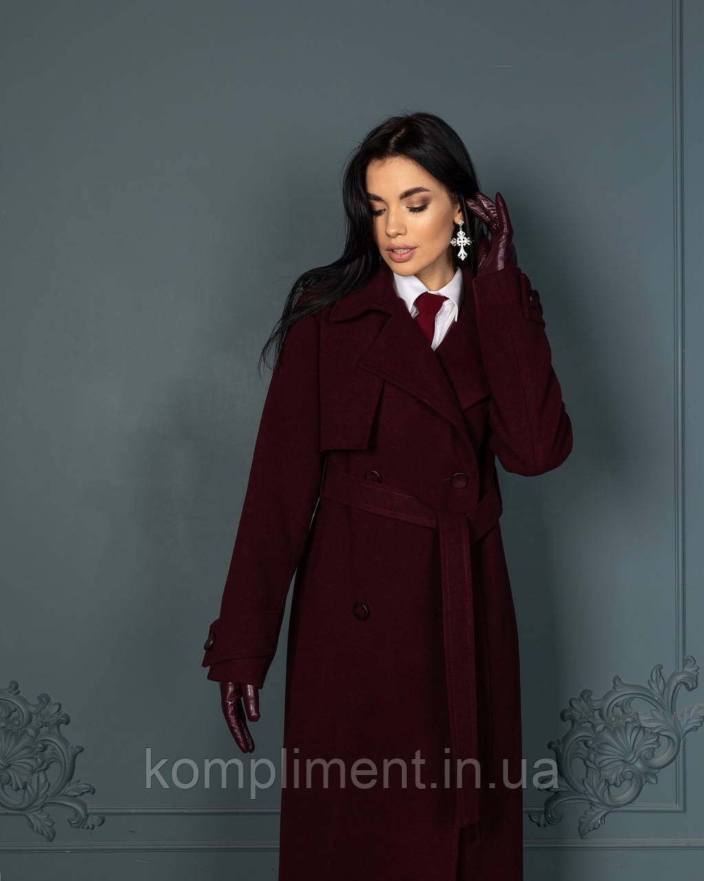 Елегантне жіноче демісезонне пальто "Валенсія", бургунд, фото 1