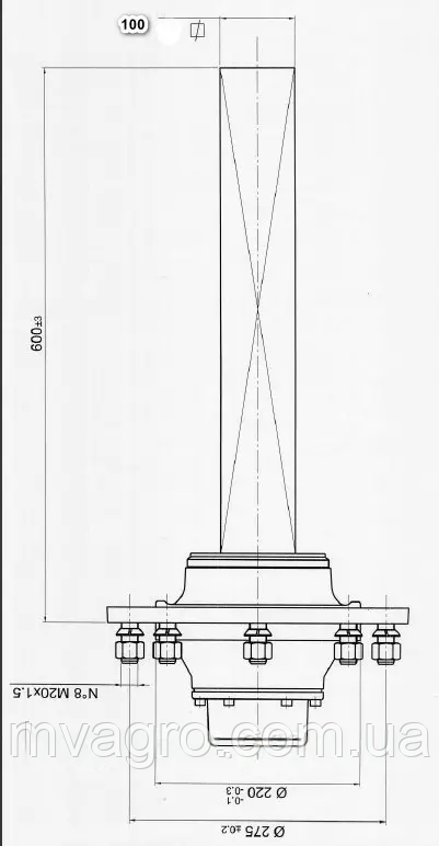Ступиця в зборі з напіввіссю 100/100 на обприскувач, фото 1