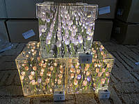 Дзеркальний світильник з тюльпанами 10х10 / скляний куб / нічник / подарунок