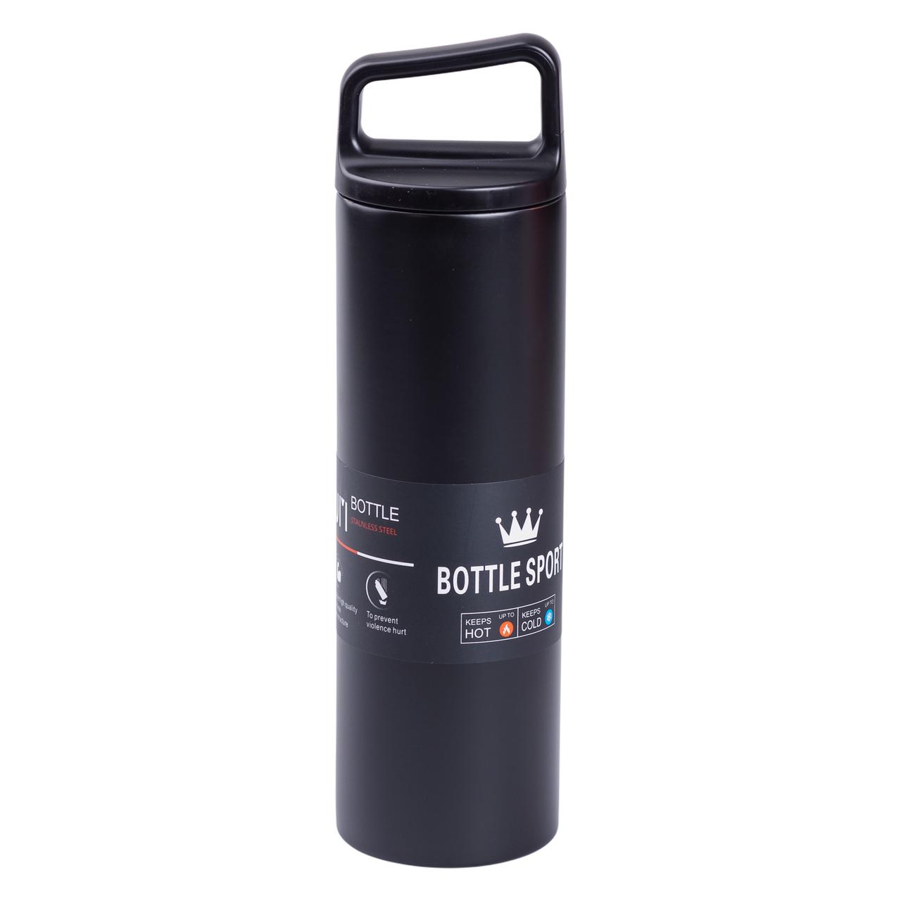 Термос металевий 500 мл з ручкою 24см Bottle Sport чорний Lugi