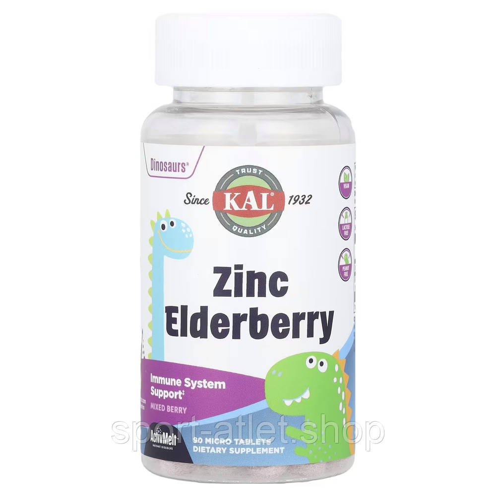 Вітаміни та мінерали KAL Dinosaurs Zinc Elderberry, 90 таблеток