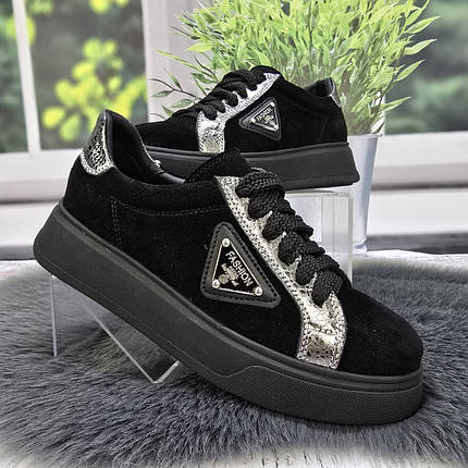 Кросівки жіночі Мрія чорні замшеві на шнурках демісезонні 4743, фото 1