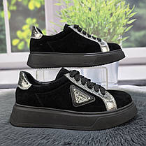 Кросівки жіночі Мрія чорні замшеві на шнурках демісезонні 4743, фото 2