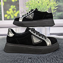 Кросівки жіночі Мрія чорні замшеві на шнурках демісезонні 4743, фото 3