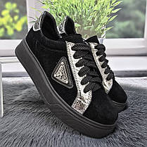 Кросівки жіночі Мрія чорні замшеві на шнурках демісезонні 4743, фото 4