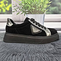 Кросівки жіночі Мрія чорні замшеві на шнурках демісезонні 4743, фото 5