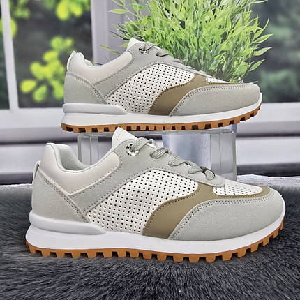 Кросівки жіночі Gipanis білі з сірим еко-шкіра з перфорацією 4767, фото 1