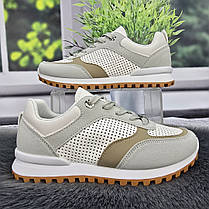 Кросівки жіночі Gipanis білі з сірим еко-шкіра з перфорацією 4767, фото 2