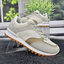 Кросівки жіночі Gipanis білі з сірим еко-шкіра з перфорацією 4767, фото 3