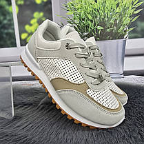 Кросівки жіночі Gipanis білі з сірим еко-шкіра з перфорацією 4767, фото 4