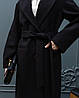 Жіноче двубортне тепле трендове чорне пряме зимове пальто міді з поясом, шліцом, фото 5