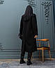 Жіноче двубортне тепле трендове чорне пряме зимове пальто міді з поясом, шліцом, фото 4