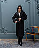 Жіноче двубортне тепле трендове чорне пряме зимове пальто міді з поясом, шліцом, фото 7
