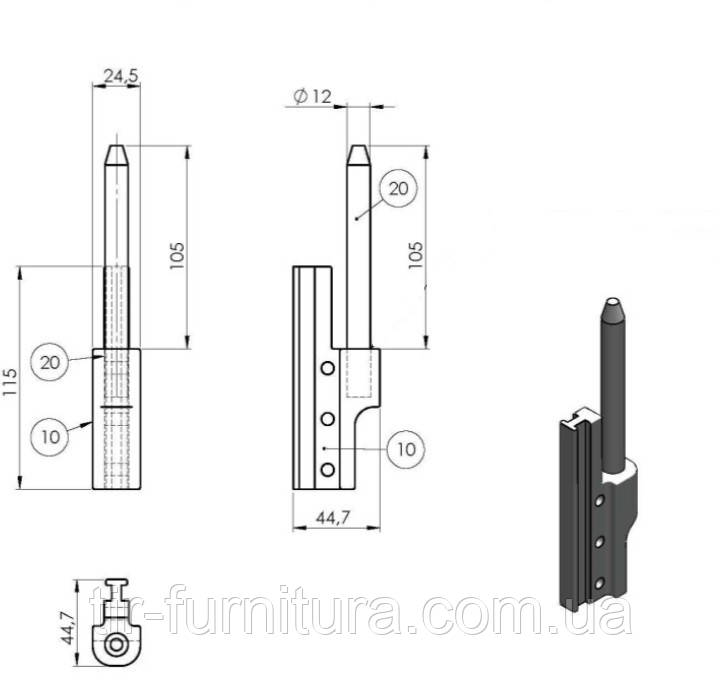 Кронштейн шарніра задньої двері, на стійку, L=105 mm Schwarzmuller, фото 1