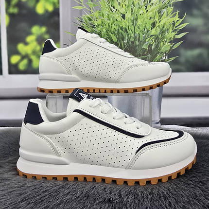 Кросівки жіночі Gipanis білі з синім еко-шкіра з перфорацією 4750, фото 1