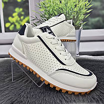 Кросівки жіночі Gipanis білі з синім еко-шкіра з перфорацією 4750, фото 3