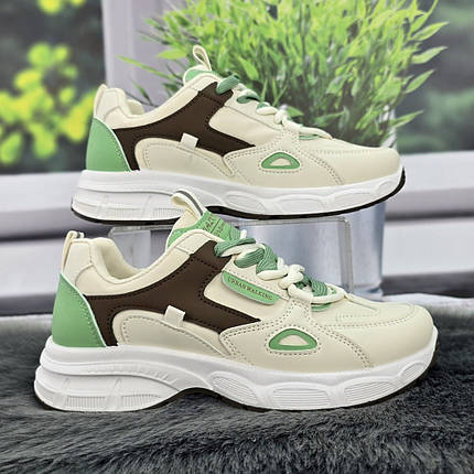 Кросівки жіночі Gipanis молочні з оливковим еко-шкіра 4752, фото 1