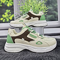 Кросівки жіночі Gipanis молочні з оливковим еко-шкіра 4752, фото 2