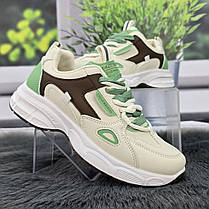 Кросівки жіночі Gipanis молочні з оливковим еко-шкіра 4752, фото 3