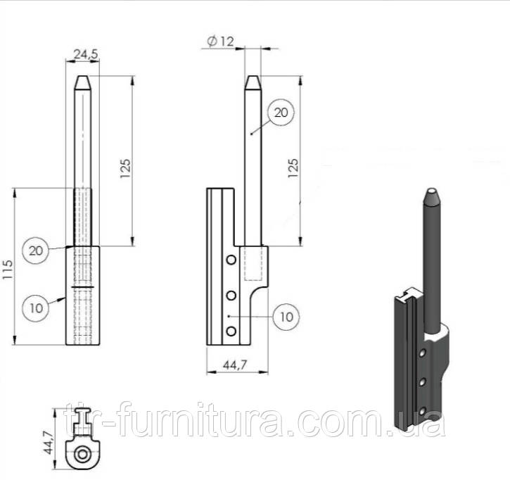 Кронштейн шарніра задньої двері, на стійку, L=125 mm Schwarzmuller, фото 1
