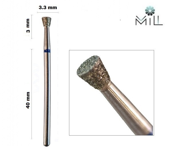 Насадка алмазна Зворотний конус 3,3 мм синя Mill синій