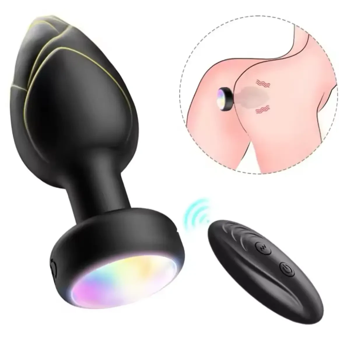 Анальна пробка з вібрацією, світиться в темноті Light Anal Plug, Анальні іграшки. чорна