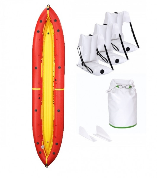 Надувна байдарка ПВХ Ладья Чайка ЛБ-480-3 комфорт жовто-червона для рафтингу та каякінгу 3 місця самоотлив висока стійкість, фото 1