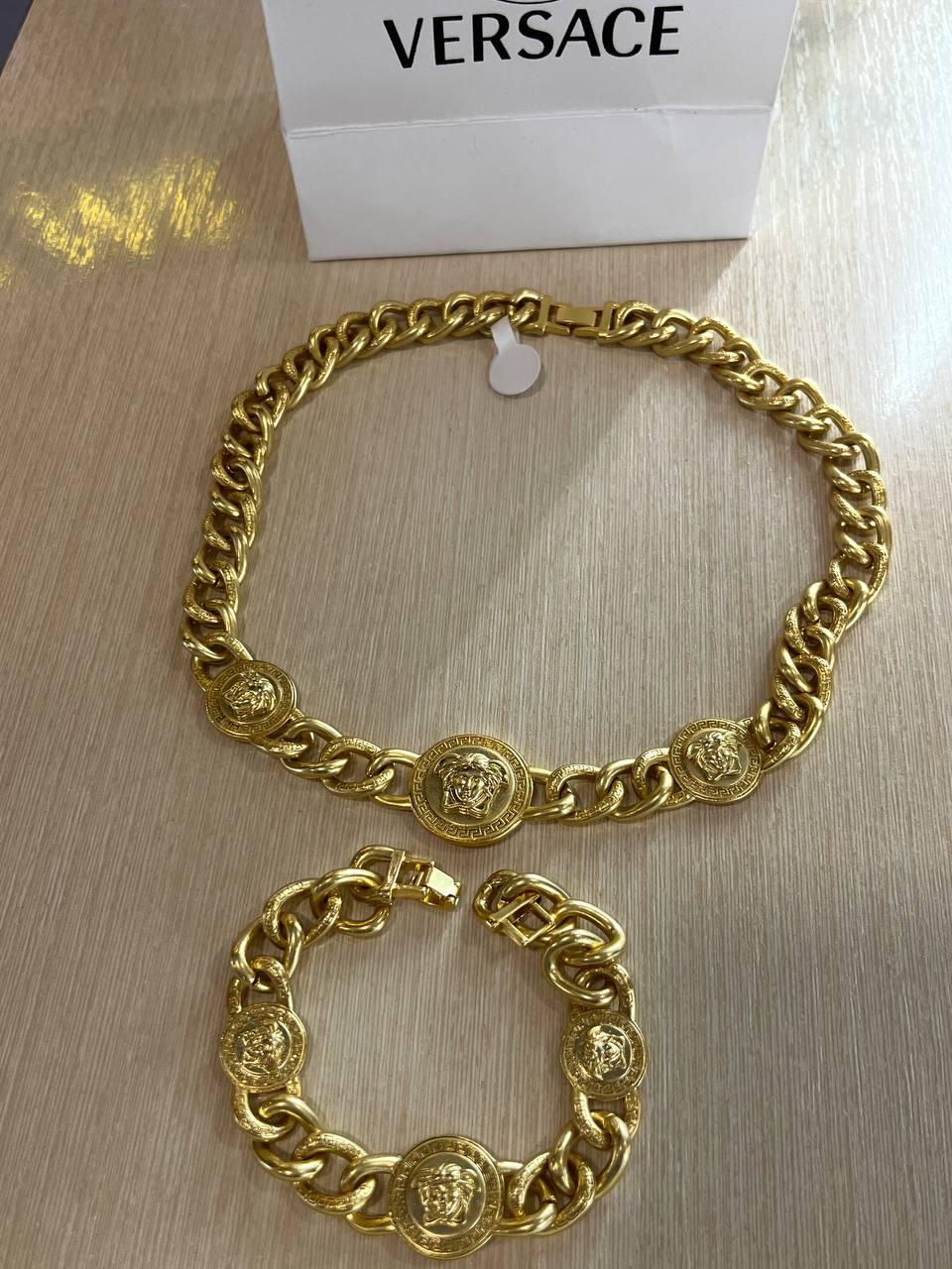 Версаче підвіска та браслет перламутр / Versace комплект прикрас ланцюга