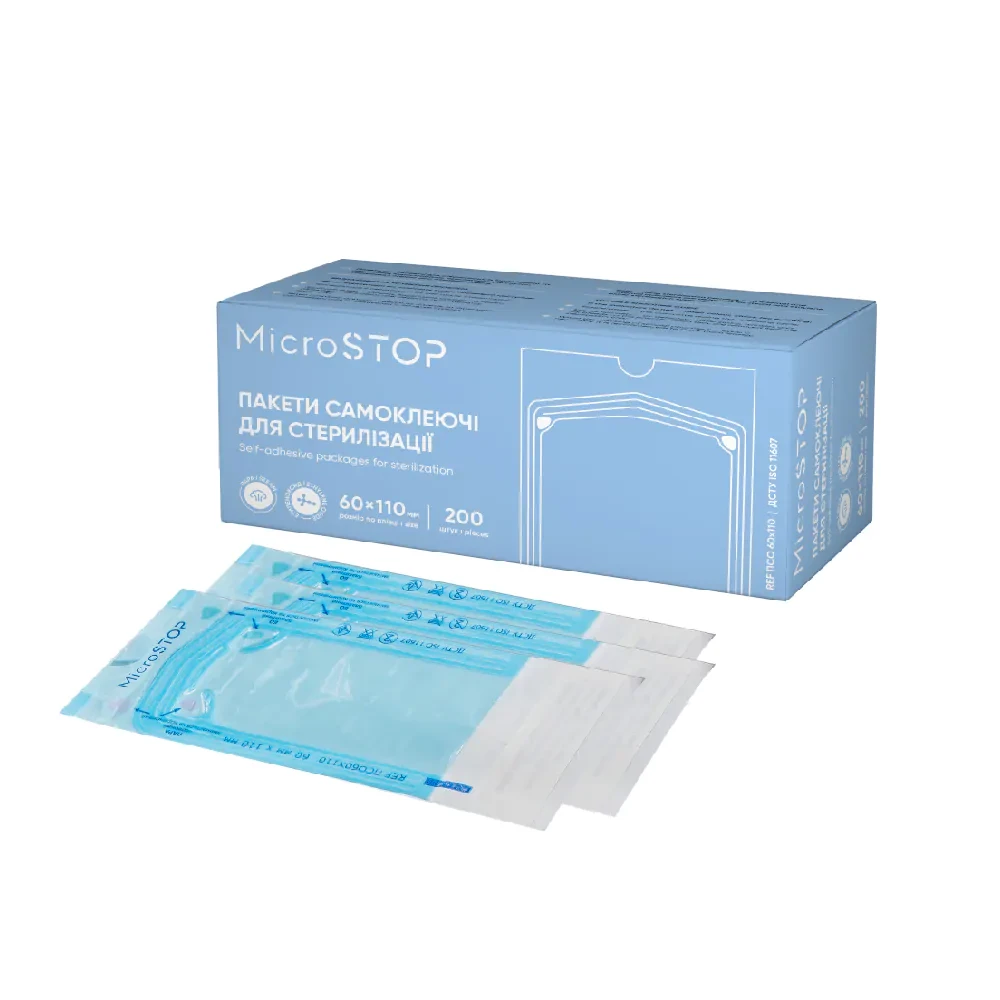 Пакети самоклеючі Microstop для стерилізації в автоклаві 60х110 мм, 200 шт