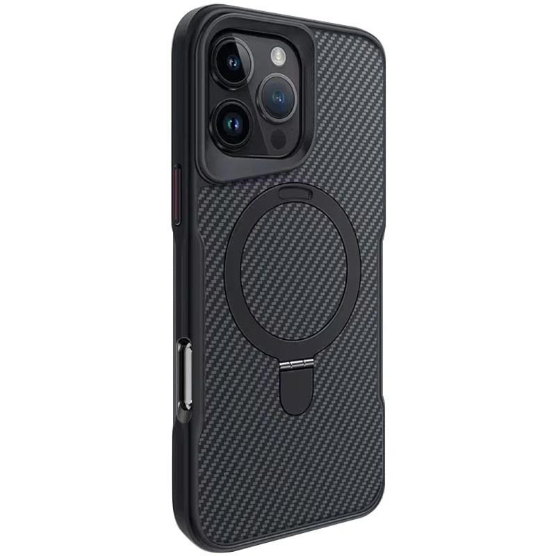 Чохол Metal Buttons with MagSafe Carbon Ring для Apple iPhone 16 Pro Max (6.9") | З кільцем-підставкою Чорний