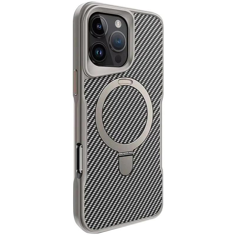 Чохол Metal Buttons with MagSafe Carbon Ring для Apple iPhone 16 Pro Max (6.9") | З кільцем-підставкою Сірий