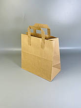 Паперовий пакет крафт коричневий, з пласкими ручками 260*260*140