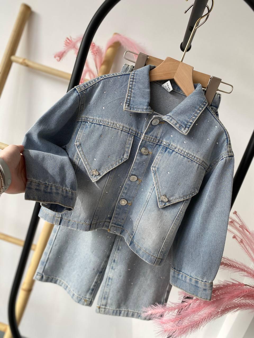 Костюм джинс зі стразами Блакитний 1831 56, SSBL, Блакитний, Для дівчаток, Весна Осінь, 104, фото 1